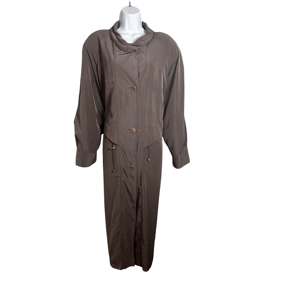 Luba Paris Vintage‎ Taupe Brown Maxi Duster Trench Coat Button Front Romania